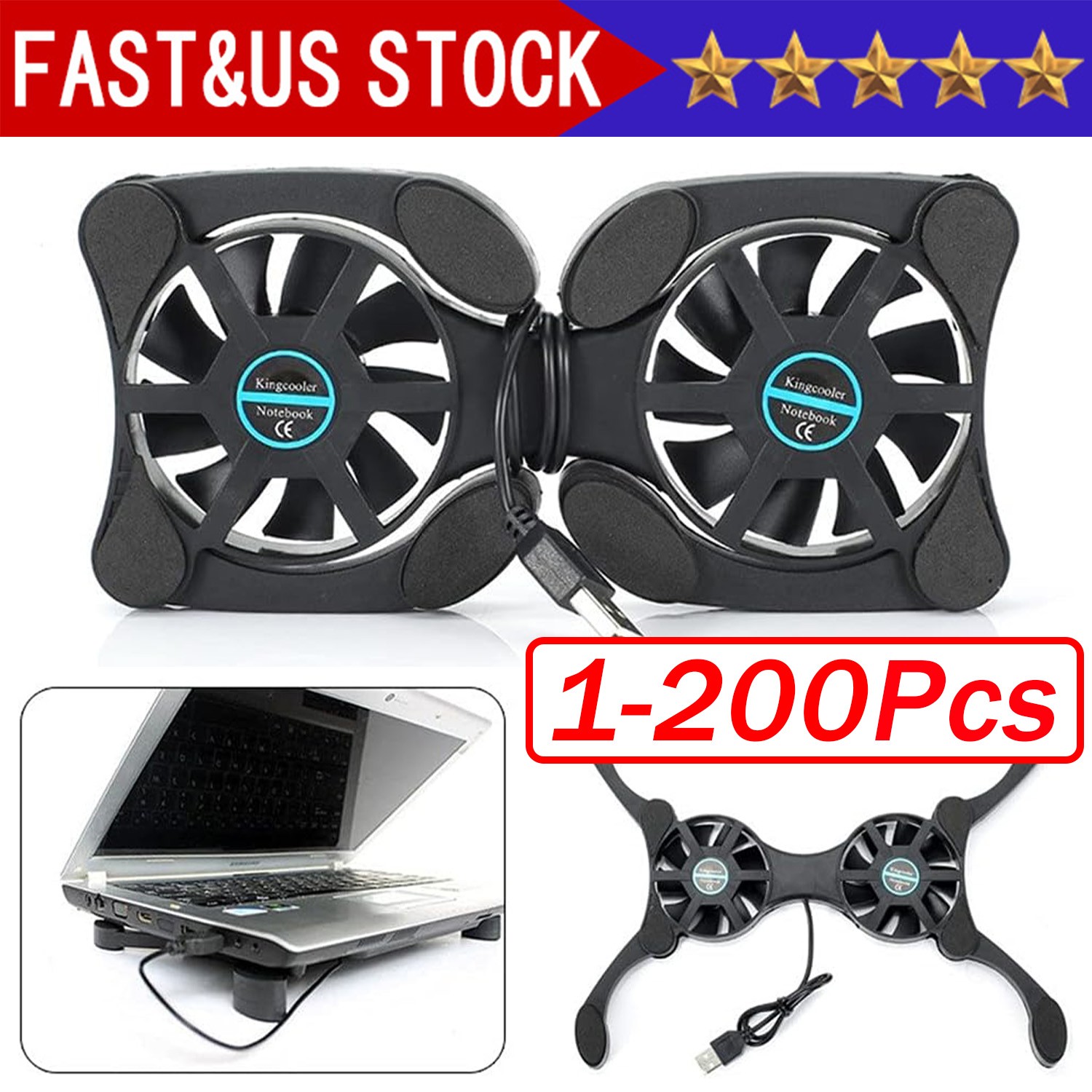 Dual USB Cooling Fan Pad Foldable Slim Fans Cooler Stand For Laptop Notebook Lot