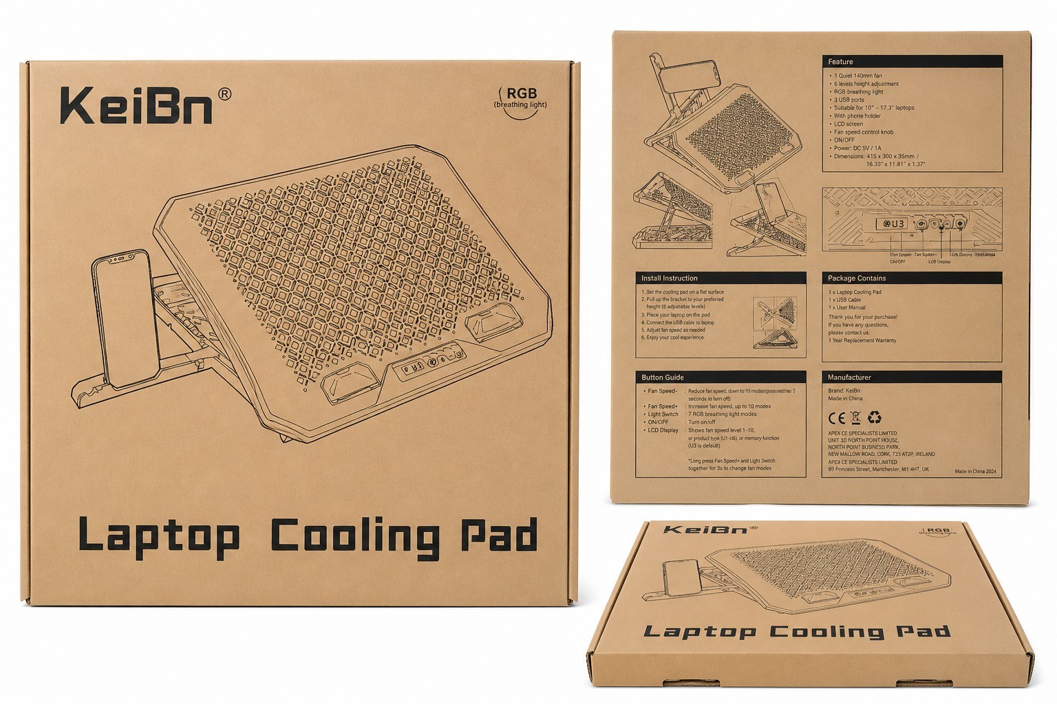 KeiBn Upgraded Laptop Cooling Pad, Gaming Laptop Fan Cooling Pad with 9 Quiet