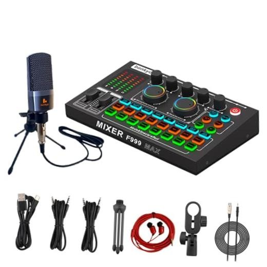 F999MAX Podcast Equipment Bundle, M997 XLR Mic with Tripod Stand, Metal Body &