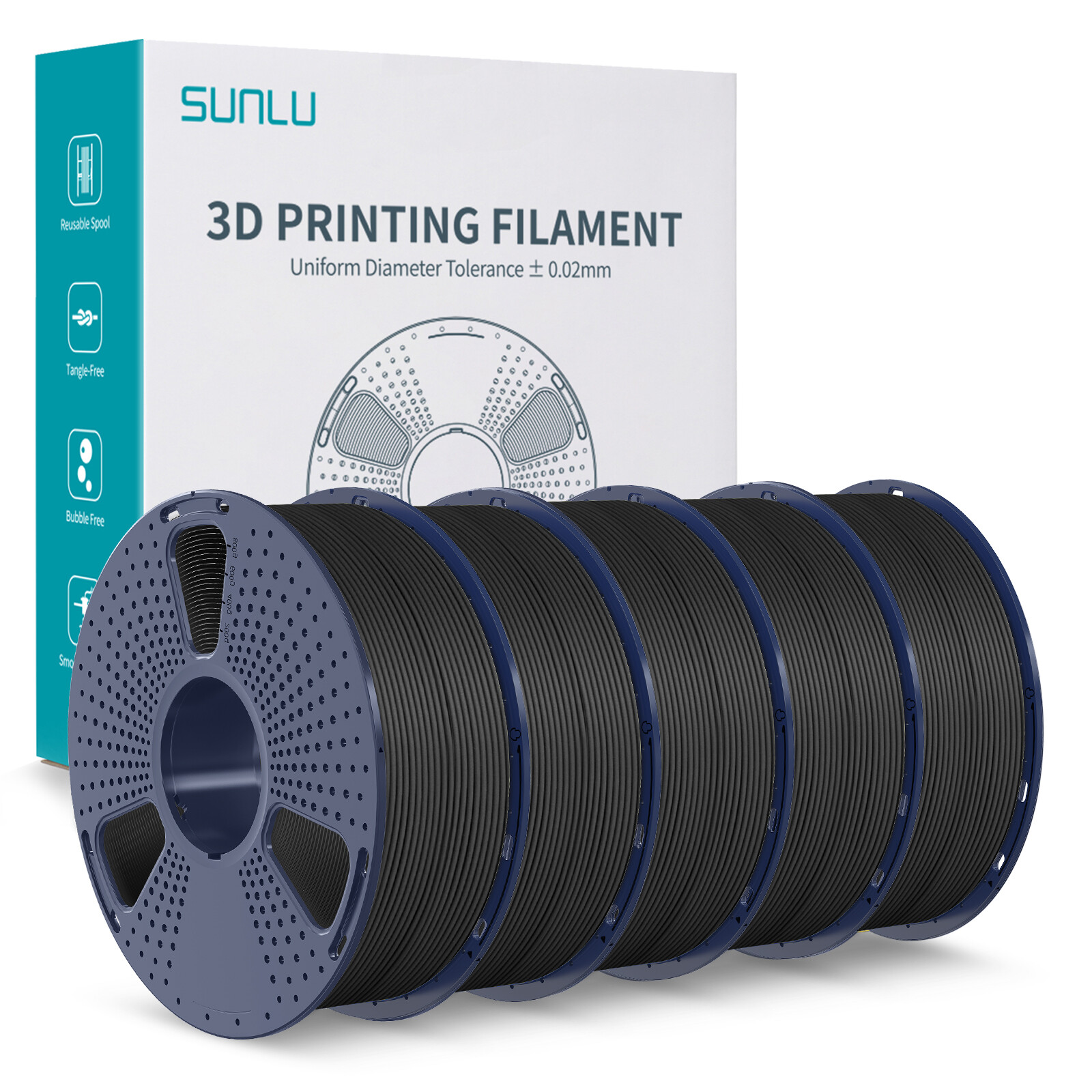 5*1KG SUNLU PETG Carbon Fiber 3D Printer Filament 1.75mm Matte Impact-Resistant