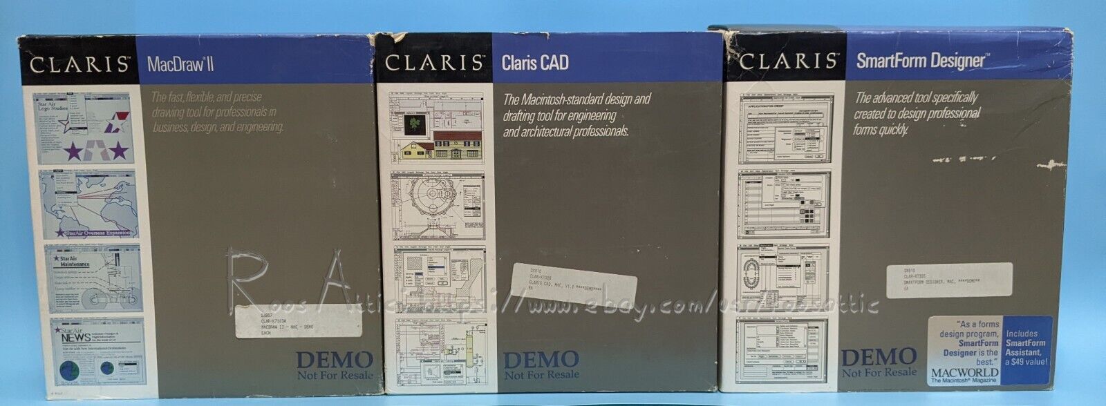 Claris MacDraw II / CAD / SmartForm Designer Macintosh 1988: Software Lot ~DEMOs