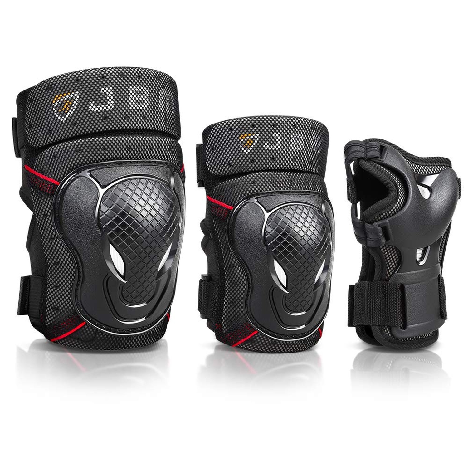 JBM Adult Youth Bike Knee Pads and Elbow Pads with Wrist Guards Protective Ge...