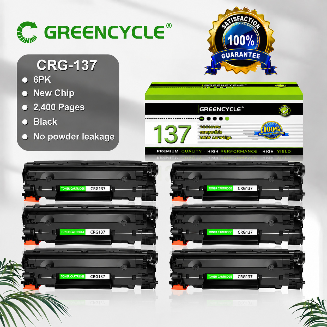 6 Pack GREENCYCLE Canon 137 Black Toner Cartridge CRG137 MF212w MF216n MF232w