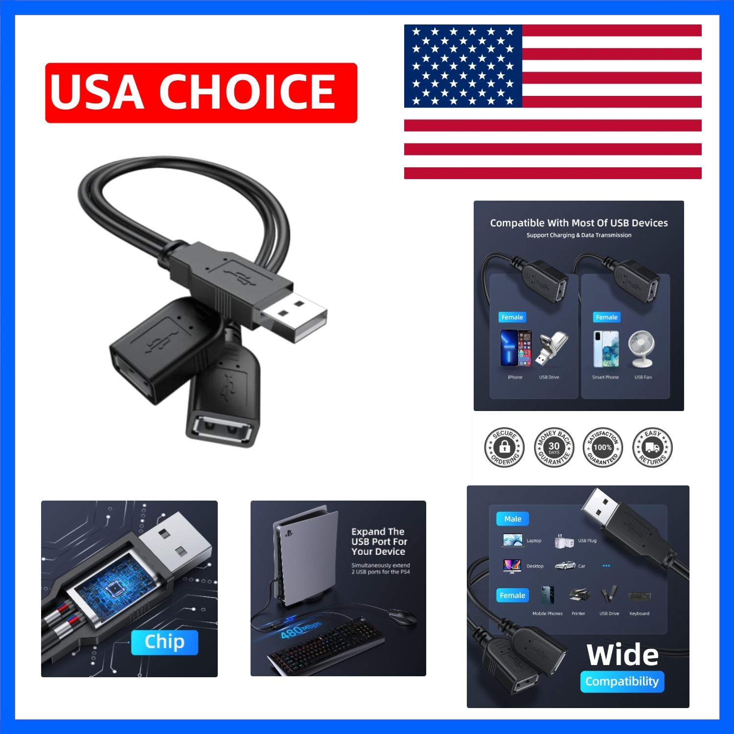 2026 Upgraded】 USB 2.0 A Male to 2 Dual USB Female Jack Y Splitter Hub Power ...