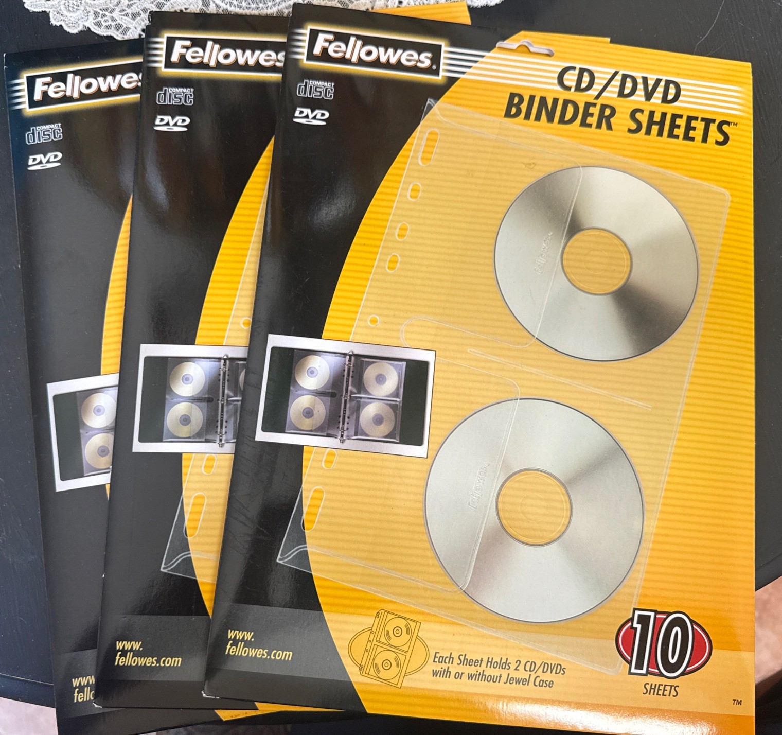 Lot of 3 Fellowes CD/DVD Binder Sheets 10 Sheets Each 30 Total New Open Box