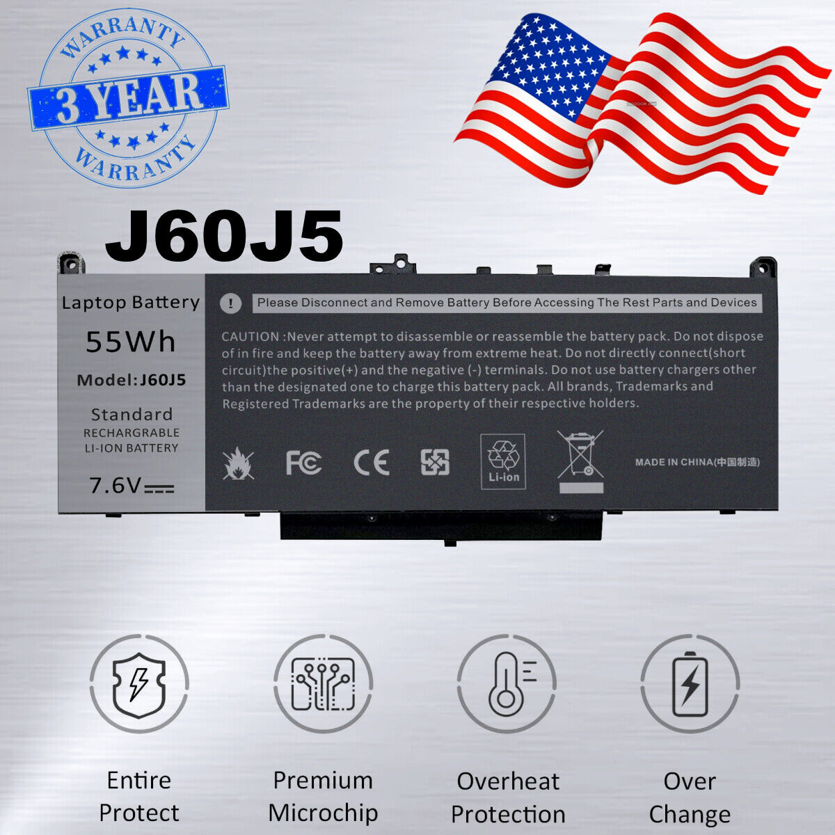 J60J5 Battery For Dell Latitude E7270 E7470 Type 451-BBSX 242WD MC34Y R1V85
