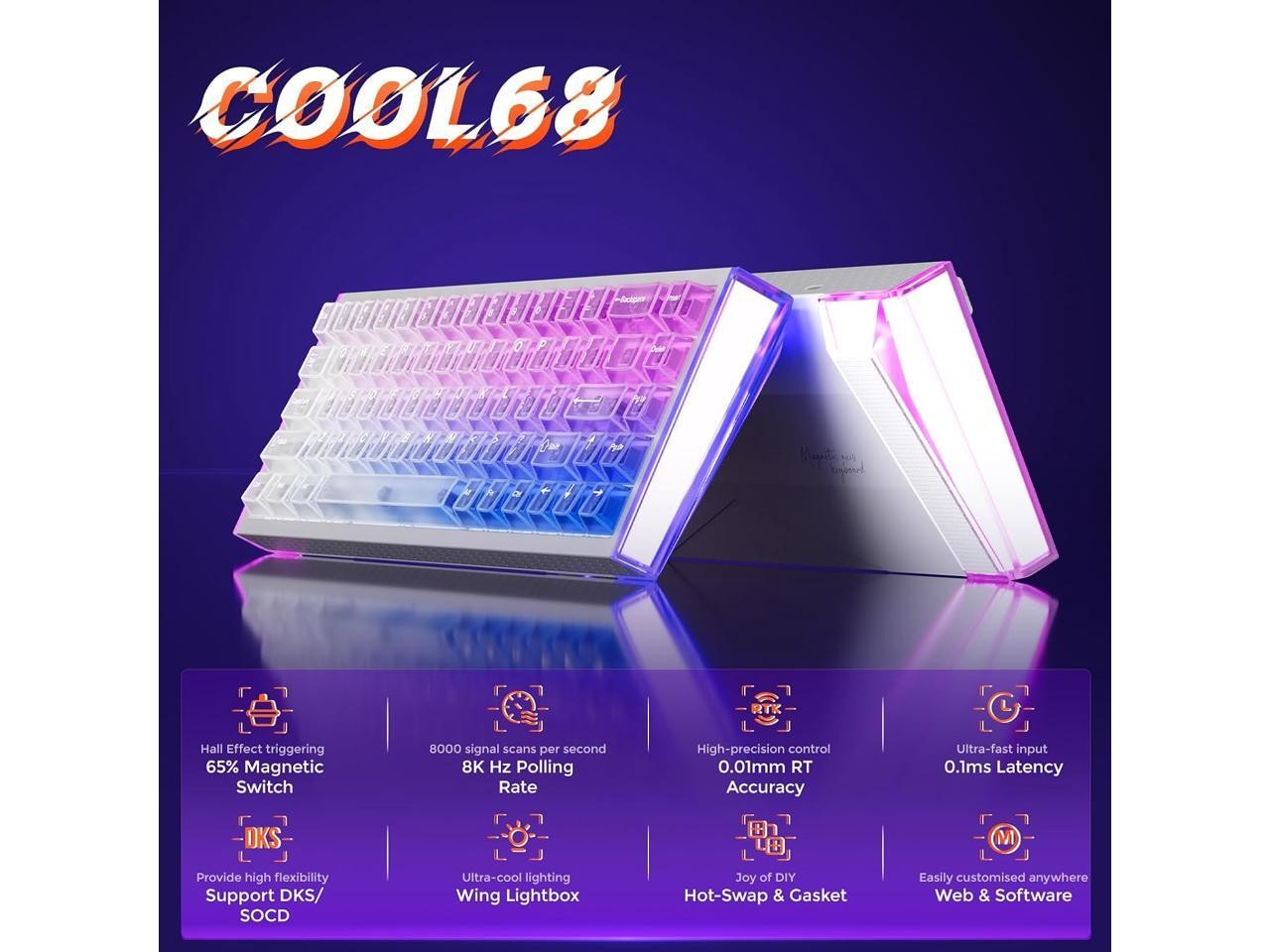 DAREU COOL68 65% Wired Gaming Keyboard, Rapid Trigger Magnetic Switch Keyboard