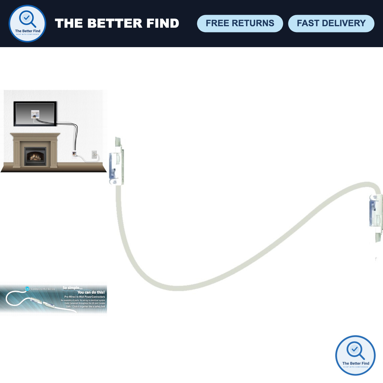 In-Wall Power Connector Extension Cable - 10ft, Easy Install, Clean Look, Home T