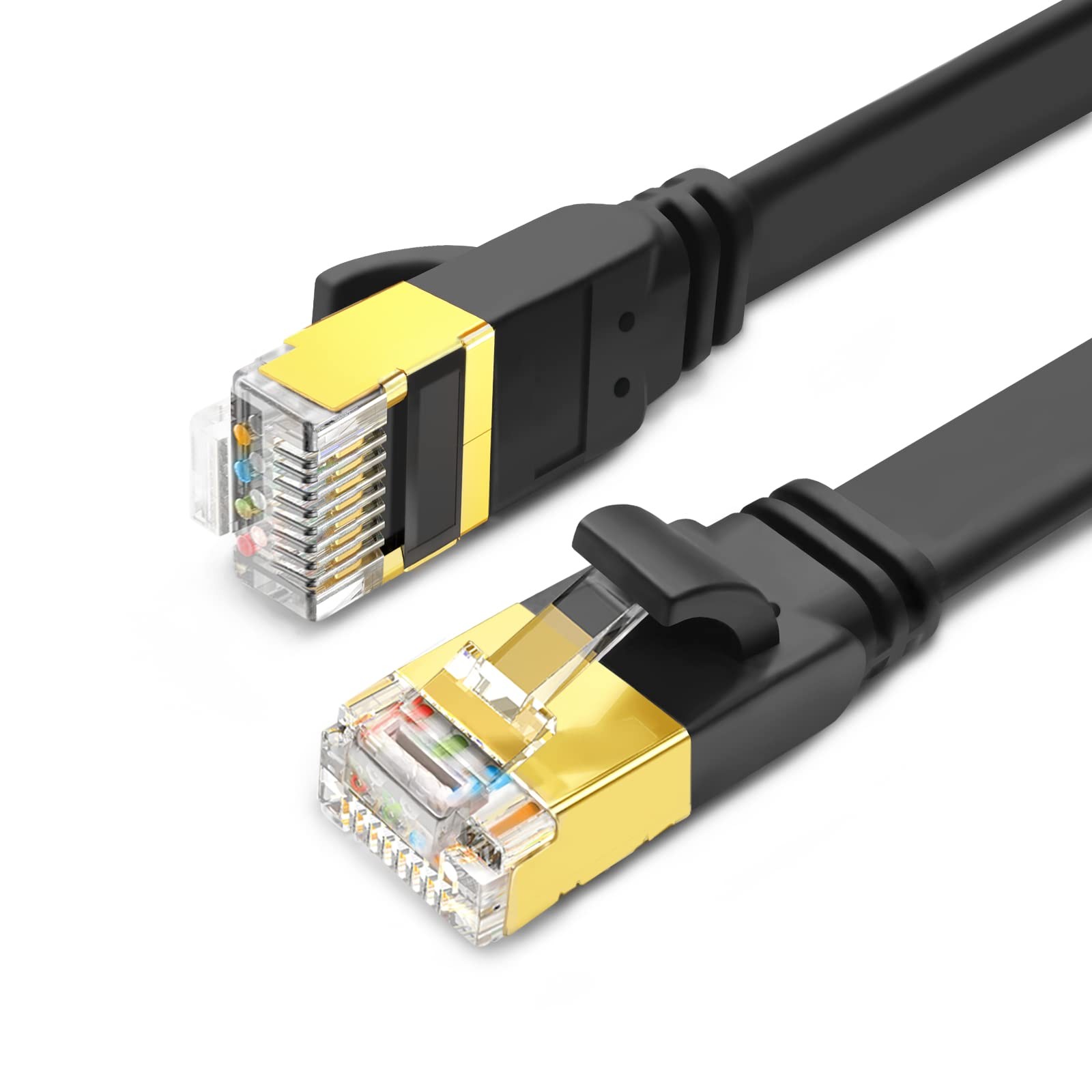 CAT8 Ethernet Cable 25FT/8m Black High Speed 40Gbps 2000MHz SFTP Flat LAN