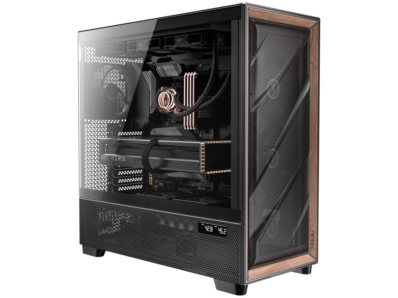 Antec Flux Pro, 6 x PWM Fans Included, High-Airflow Front Panel with Walnut Wood