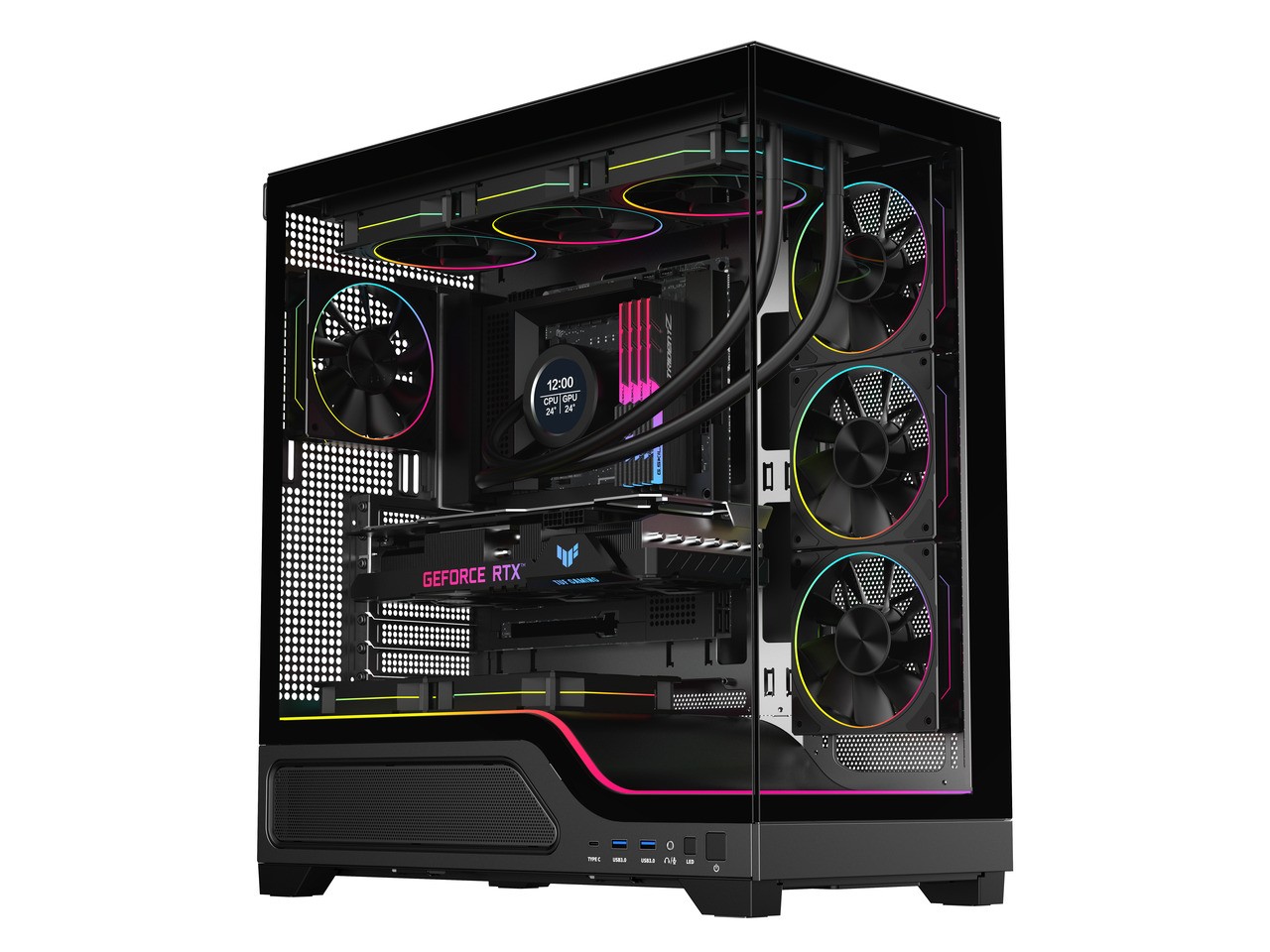 DIYPC IDX5-BK-ARGB Black Dual USB3.0/Type C Tempered Glass ATX Gaming Computer