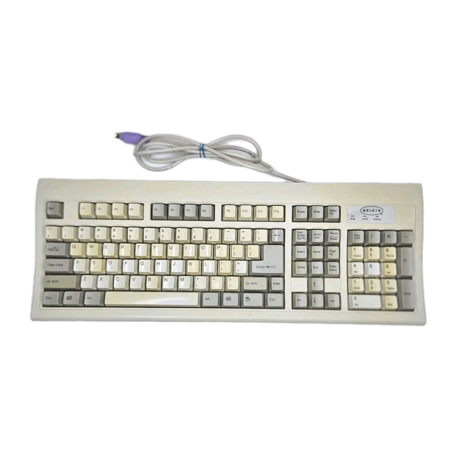 Belkin KB-6868  Wired Keyboard PS/2 F8E206-PS2 Off White Vintage Tested Works 