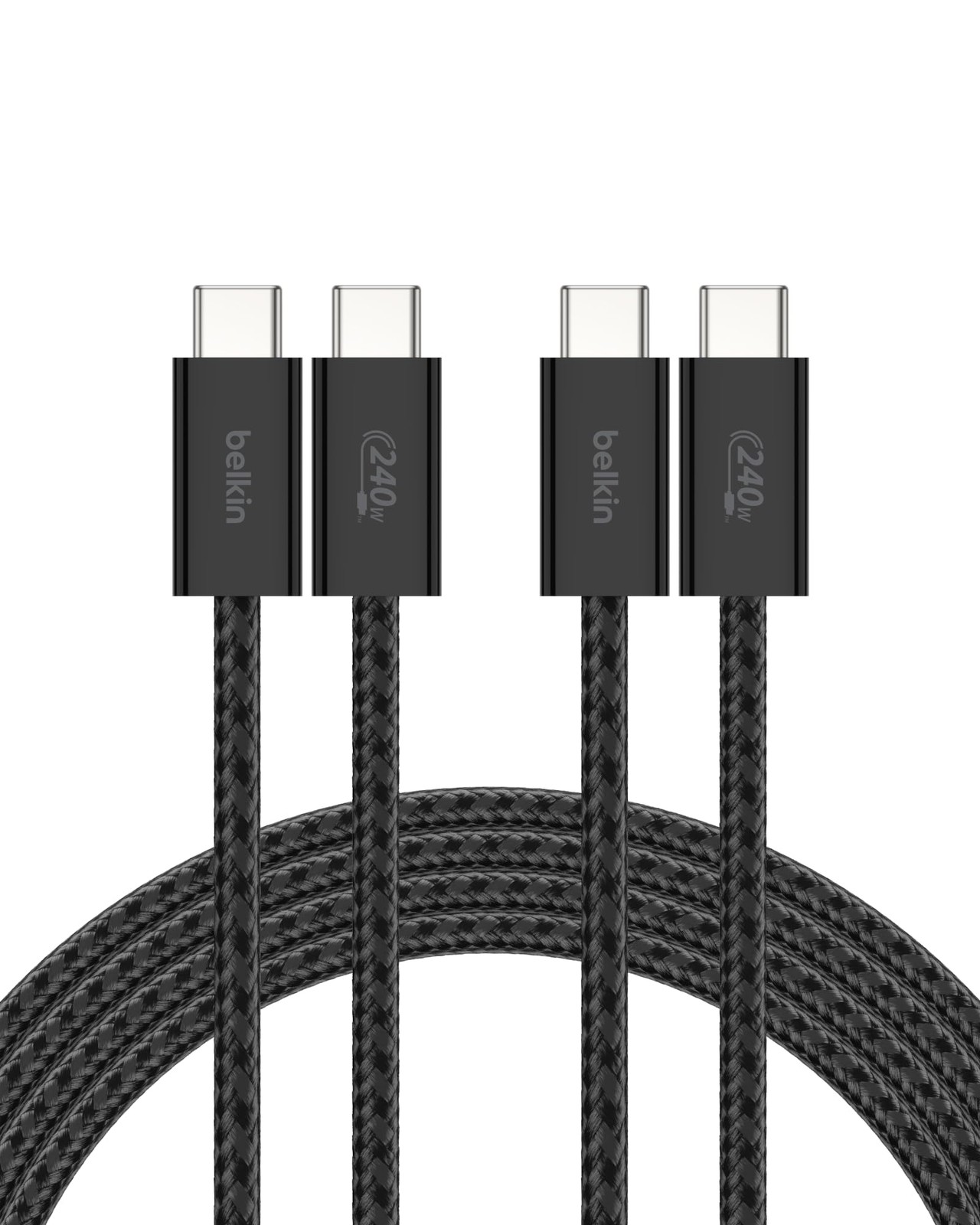 Belkin, USB C to C 240W Cable 2 Pack, 6.6ft Fast iPhone Charger Cord Black