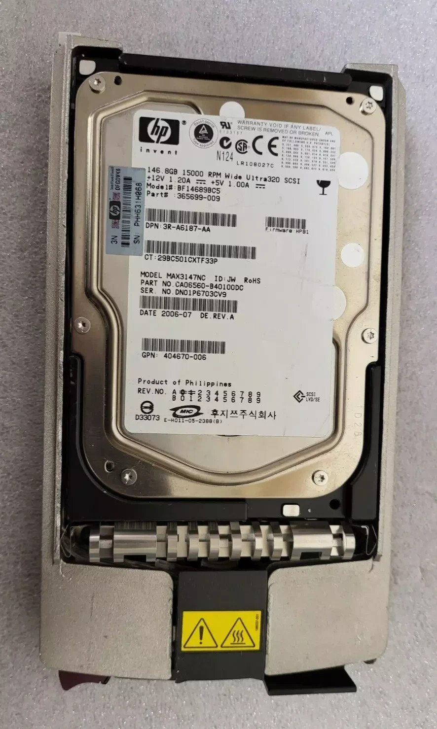 404712-001 HP 146GB 15K U320 80pin SCA SCSI Drive 347708-B22 347779-001 USA.