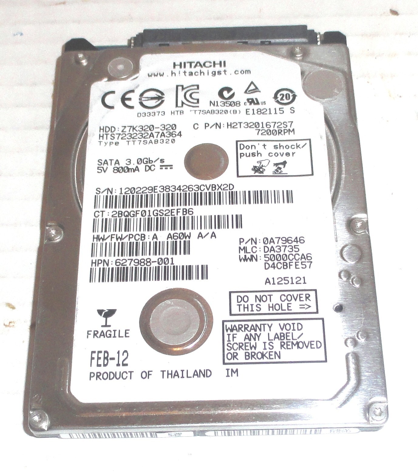 Hitachi HTS723232A7A364 320GB Sata Hard Drive P/N: 0A79646 MLC: DA3735