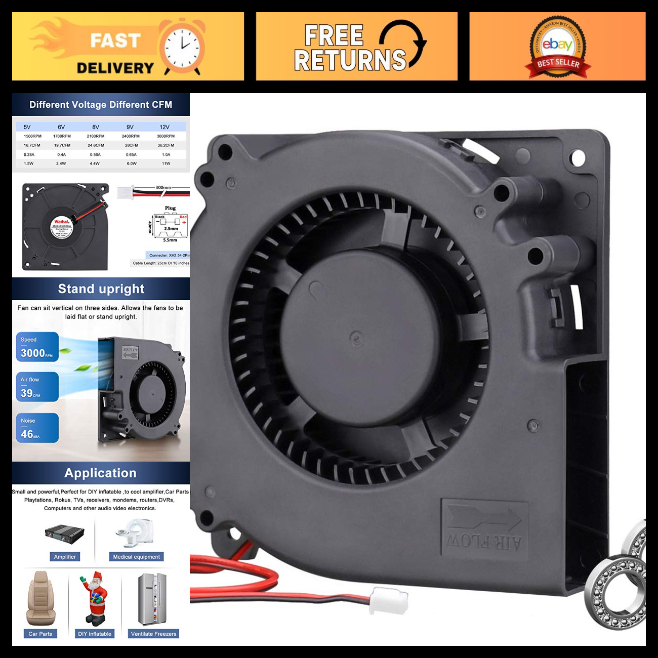 120mm Brushless Cooling Blower Fan - 12V DC Centrifugal Ventilation Fan