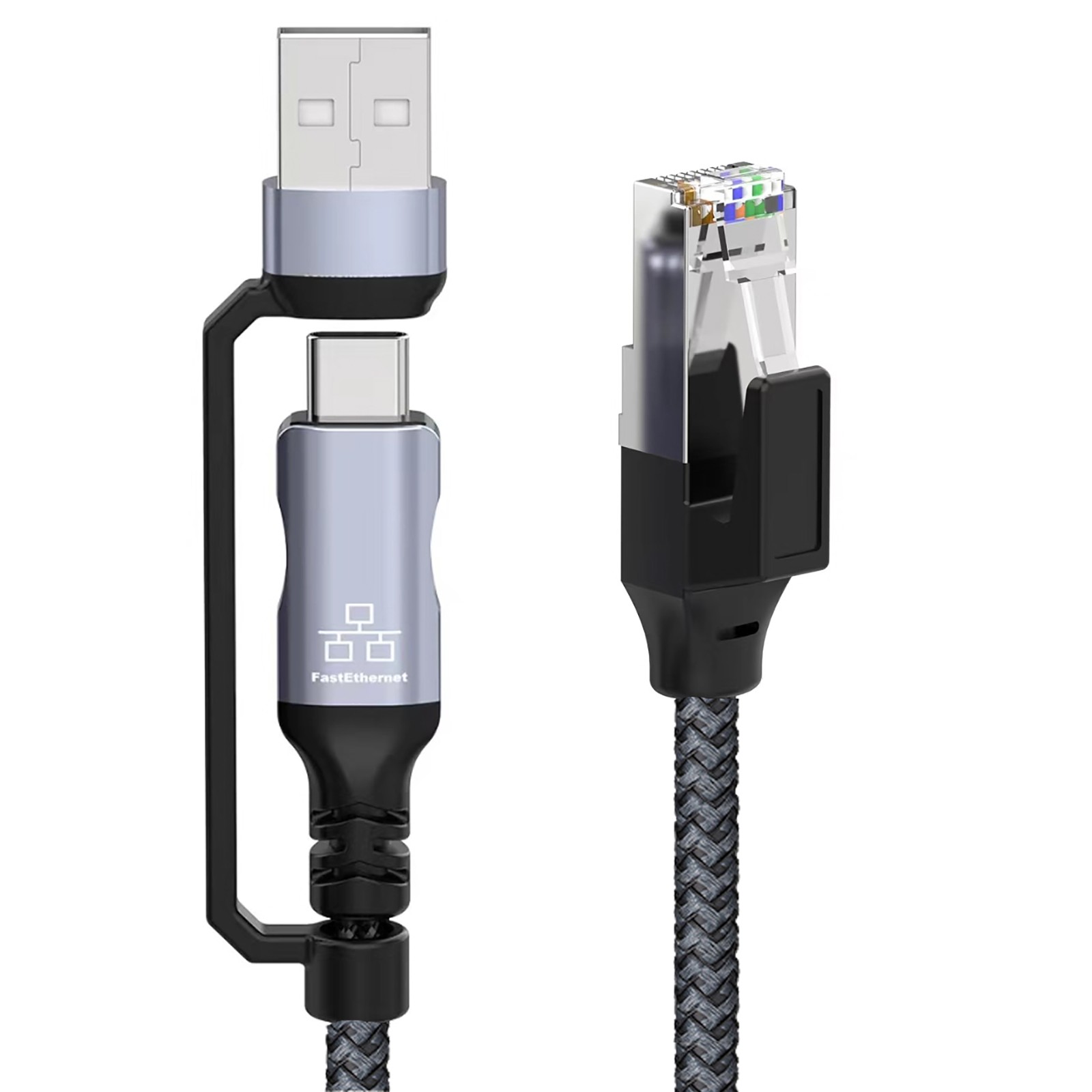 1.8M USB-A/Type-C to RJ45 Ethernet Cable 100Mbps for Laptop, Phone, Tablet NEW