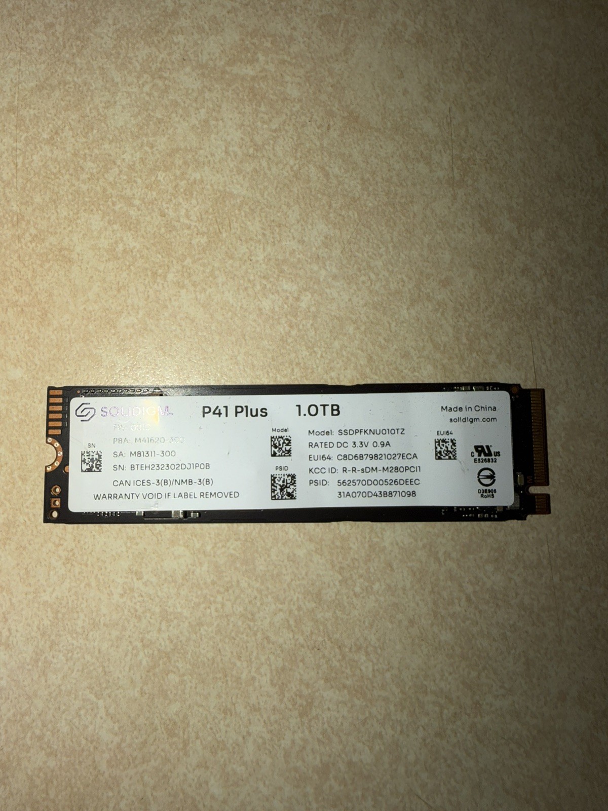 Solidigm P41 Plus 1TB 2280 PCIe Gen4 M.2 NVMe SSD SSDPFKNU010TZ