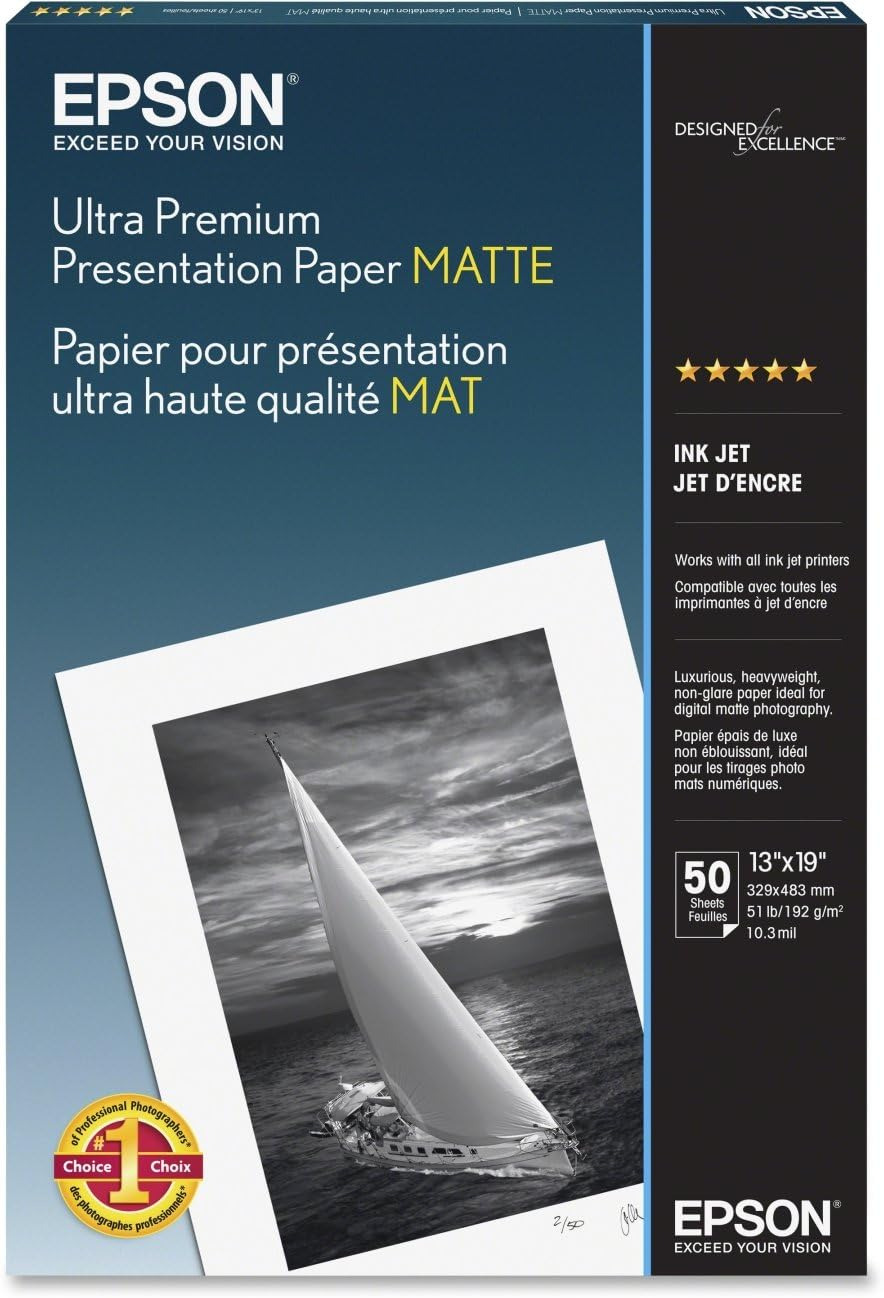Epson Ultra Premium Matte Presentation Paper, 13 X 19, White, 50/Pack