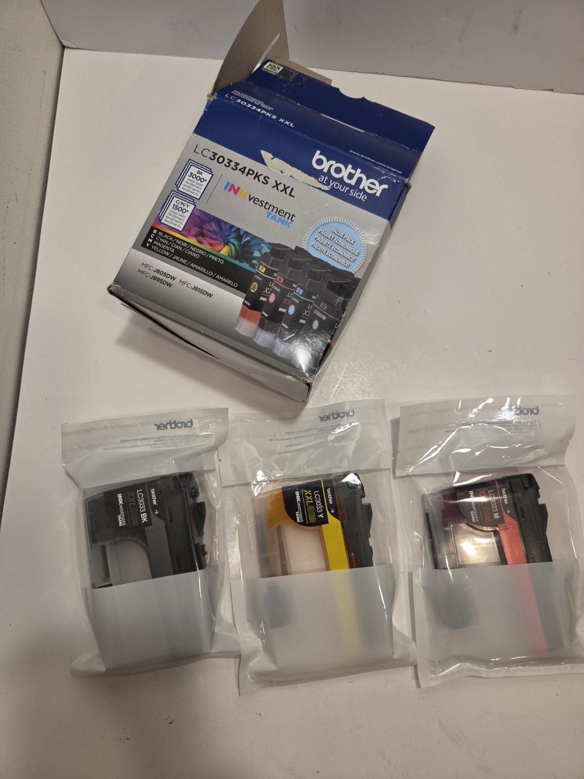 Brother LC30334PKS XXL B/M/Y Super High Yield Ink Cartridges New - No Cyan 