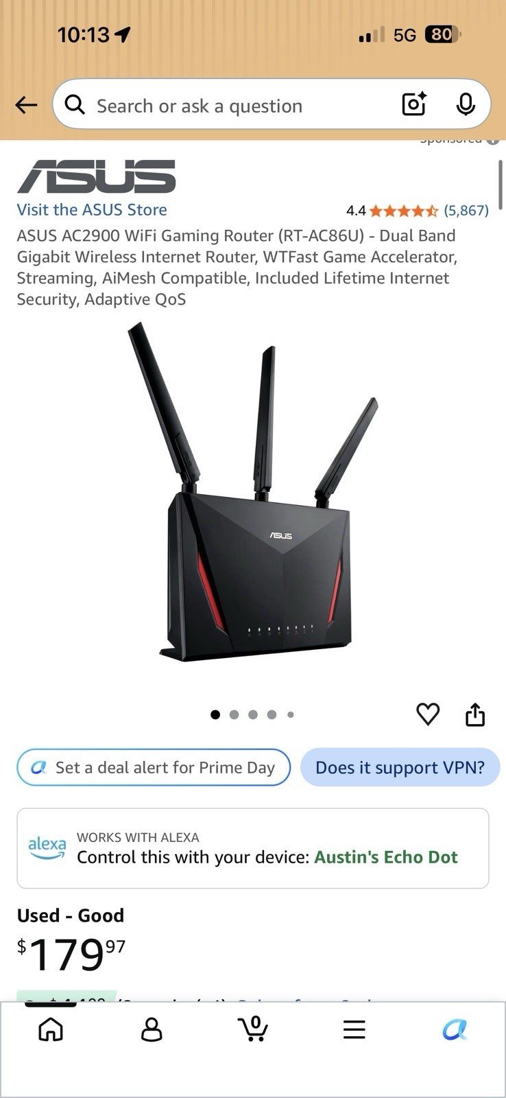 ASUS AC2900 Dual Band Gigabit WiFi Gaming Router - Black (RT-AC86U)