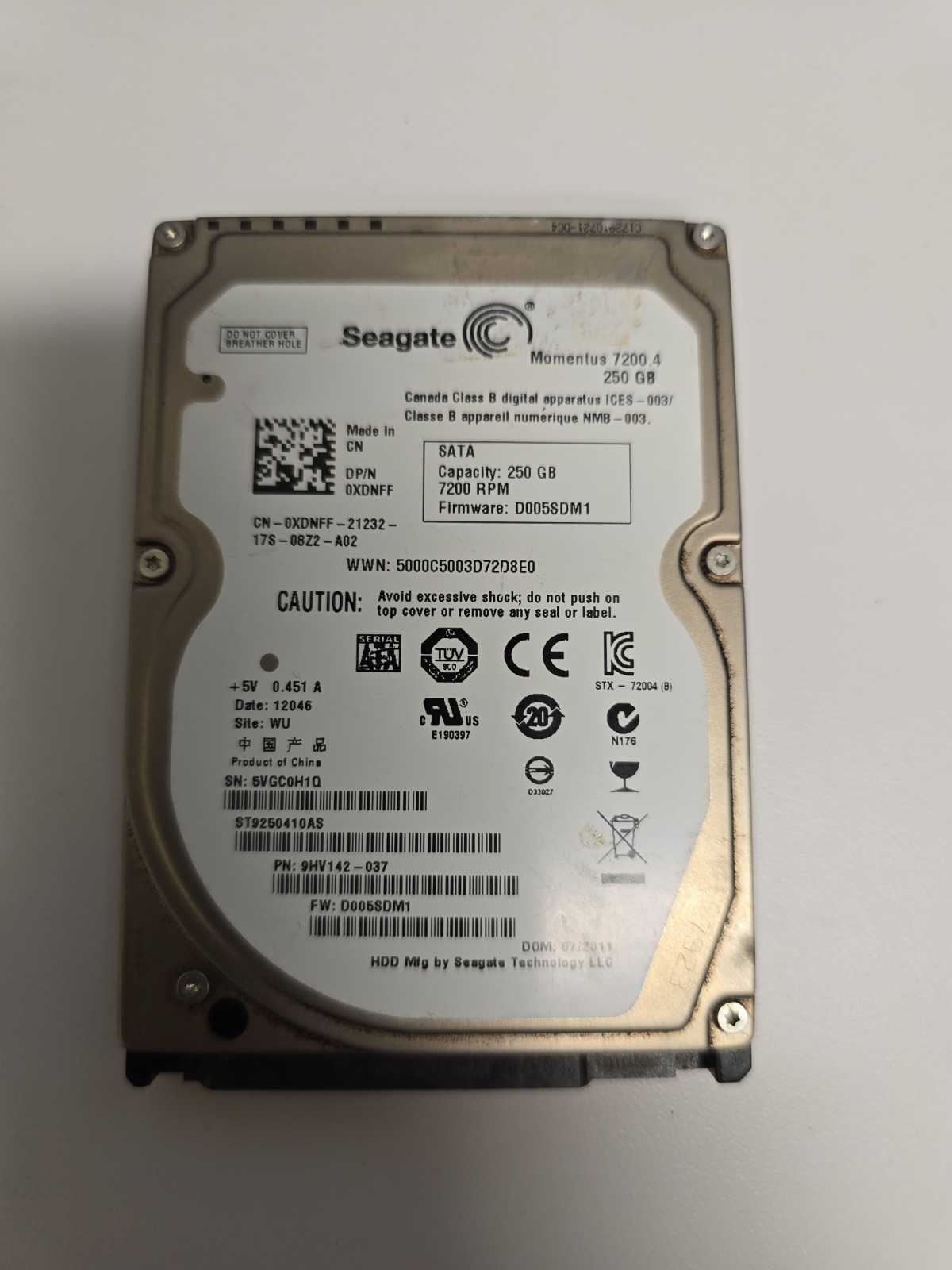 Seagate 250GB Momentus 7200.4  SATA Laptop 2.5" Hard Drive 