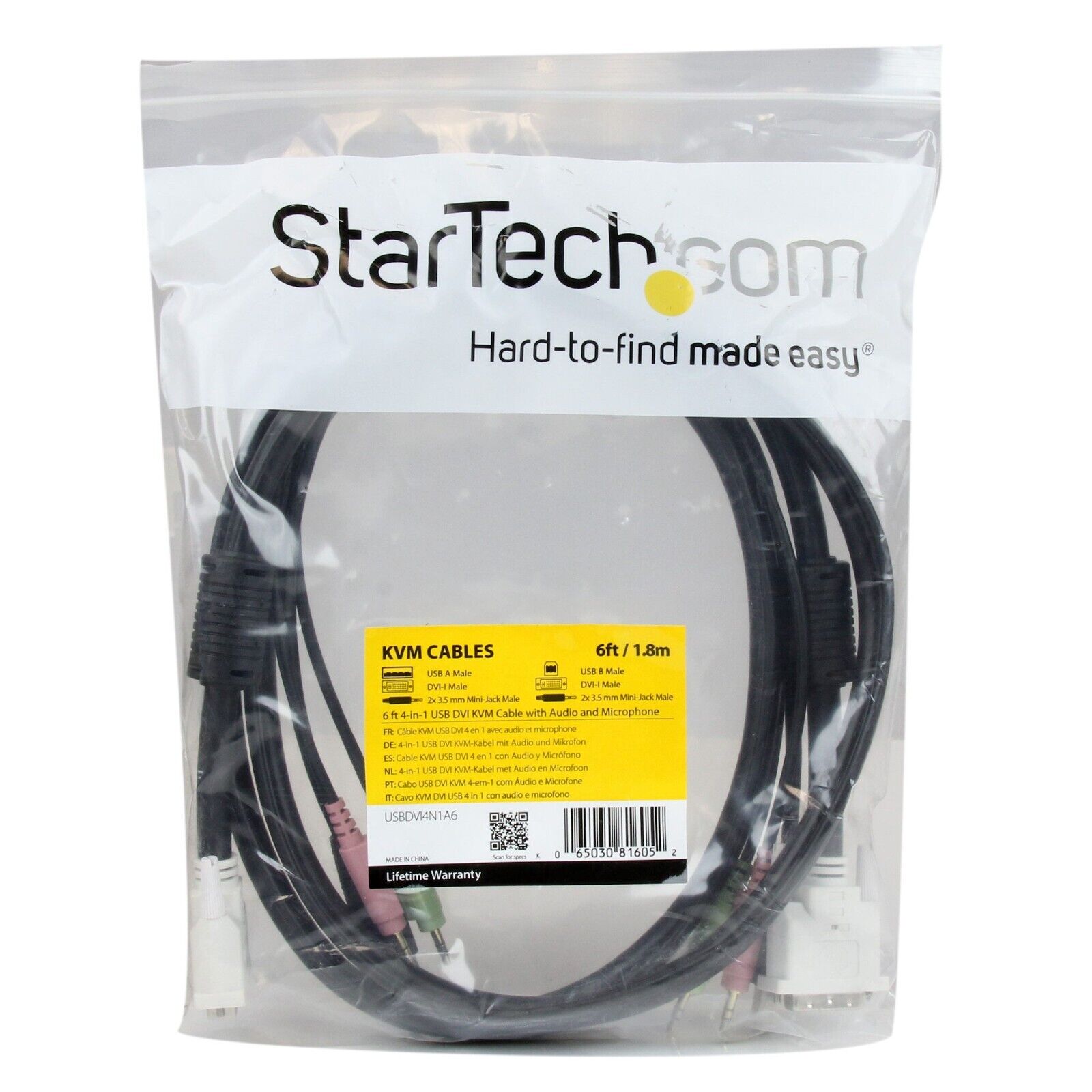 Startech 6 ft 4-in-1 USB DVI KVM Cable with Audio and Microphone