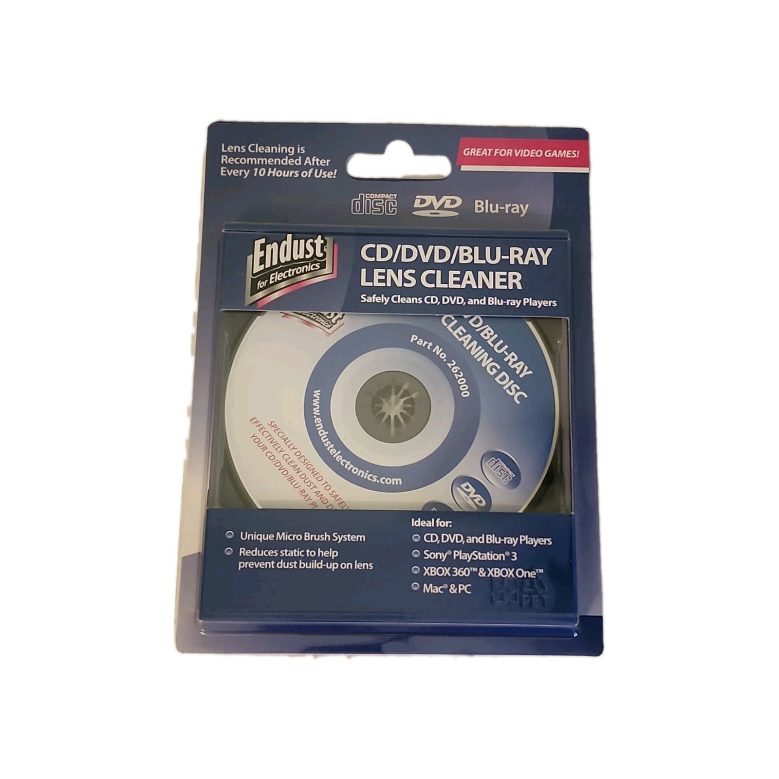 Endust Electronics; CD/DVD/Blu-Ray Lens Video Game Cleaner; (262000)