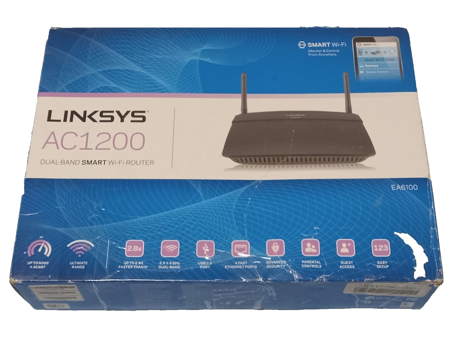 LINKSYS AC1200 Dual-Band Smart Wi-Fi Router EA6100 - OPEN BOX