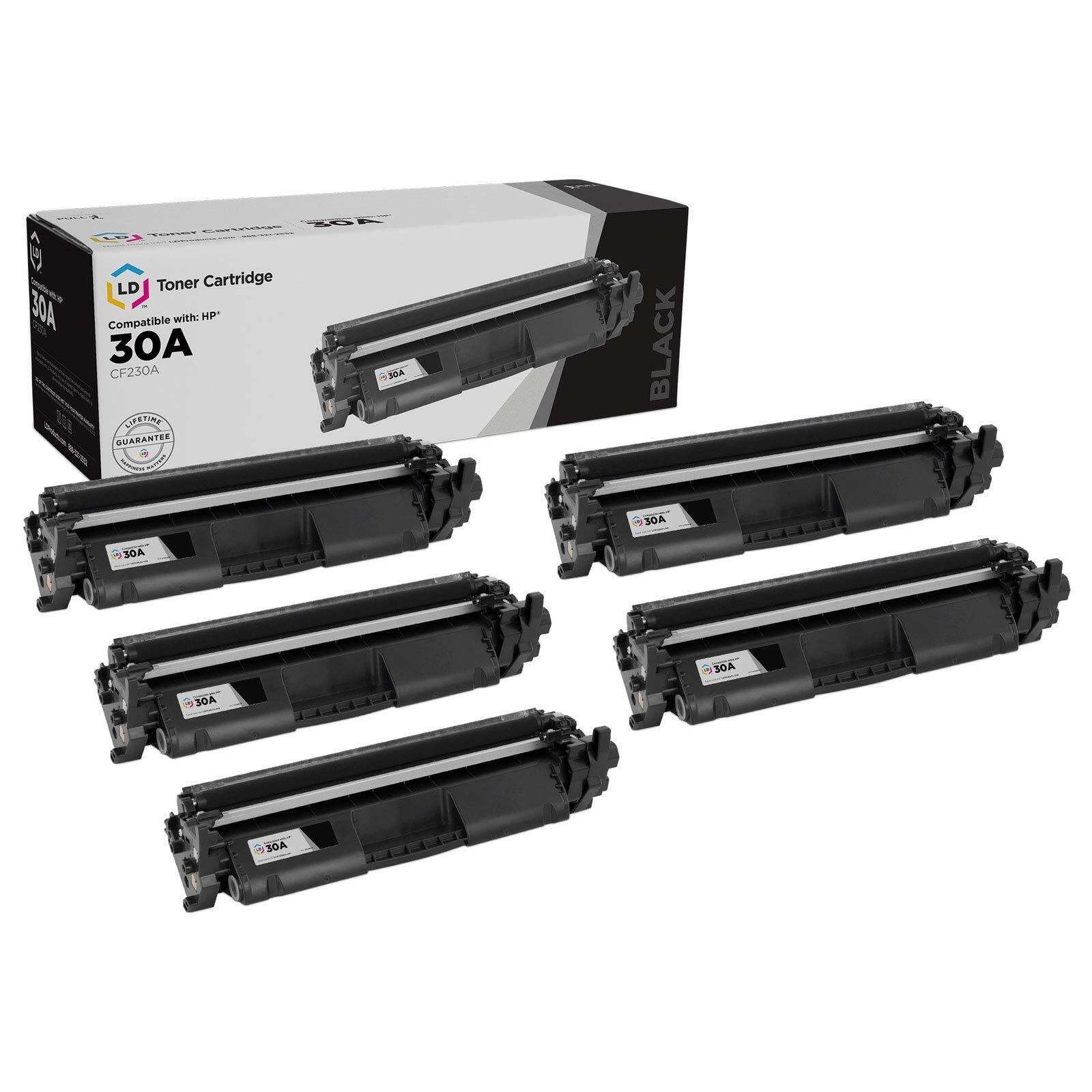 LD  5PK Comp Black Cartridge w Chip for HP Toner 30A CF230A LaserJet MFP M227fd