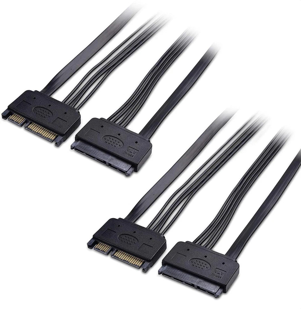 2-Pack 22-Pin Power and Data SATA Extension Cable - 20 Inches