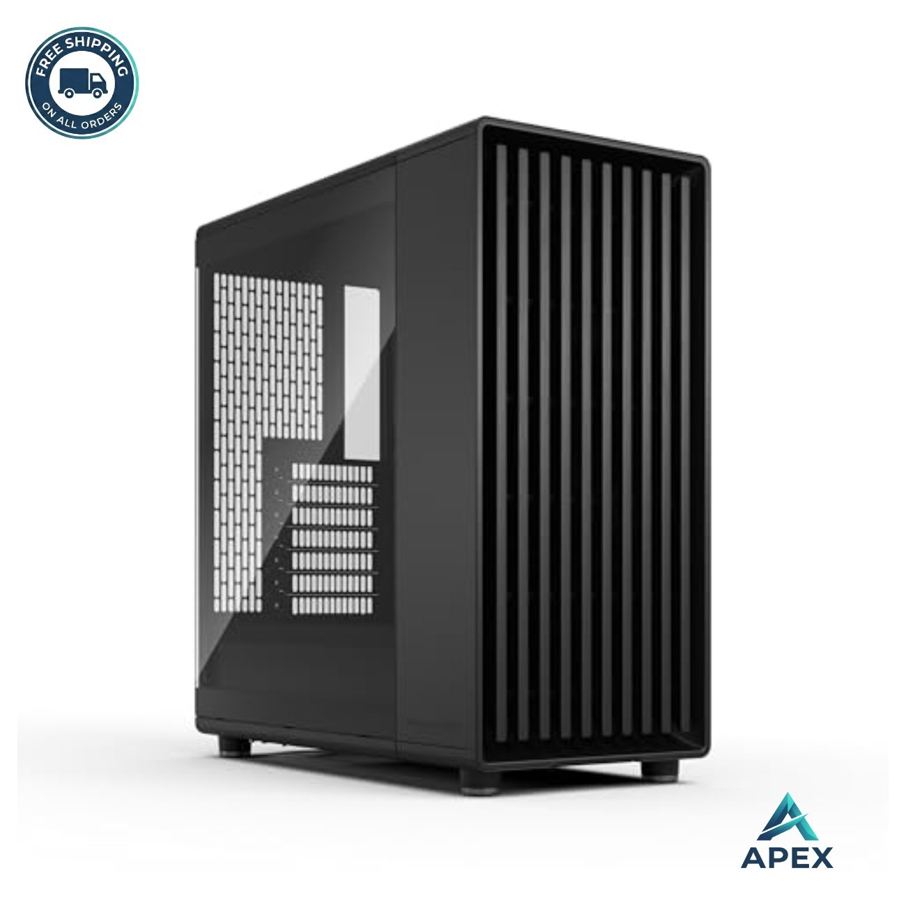 ATX Mid Tower Gaming PC Case Black Glass Side Panel Oak Wood Front 3 Fans