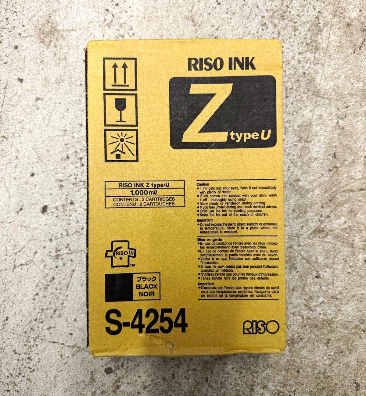 RISO Genuine OEM Z Type U Black Ink Cartridge S-4254 - 2 Pack