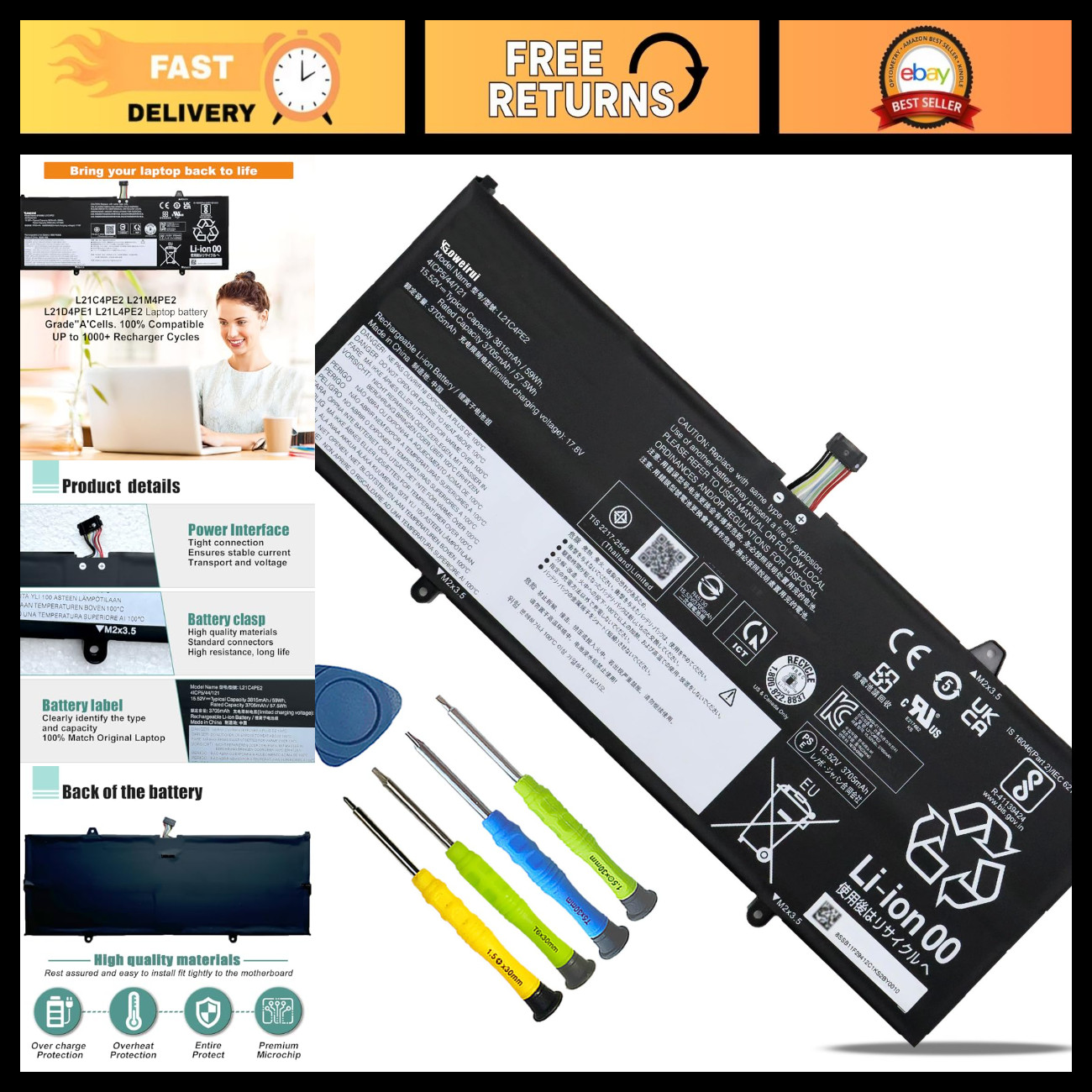 Laptop Battery Replacement for Lenovo Yoga 6, Y9000X, 13ALC7, 13ABR8 - High Capa
