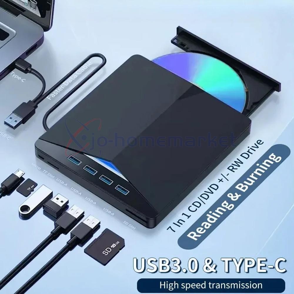 7-in-1 Slim External CD DVD Drive USB 3.0 Reader Writer Burner Player For Laptop