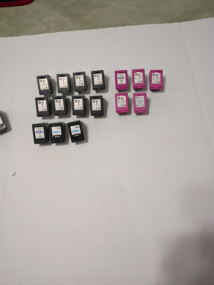 Lot Of 20 Empty Ink Cartridges Mainly Hp 63. Black And Color. See Photos Numbers