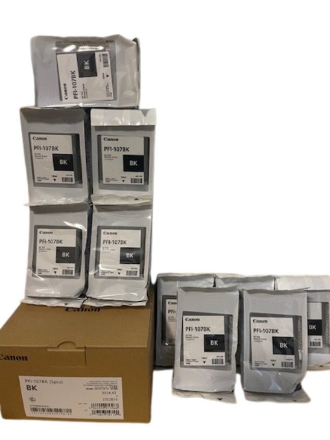 (Lot 10) Brand New Canon PFI-107BK Black 130ml Ink Tank Toner Printer Cartridge