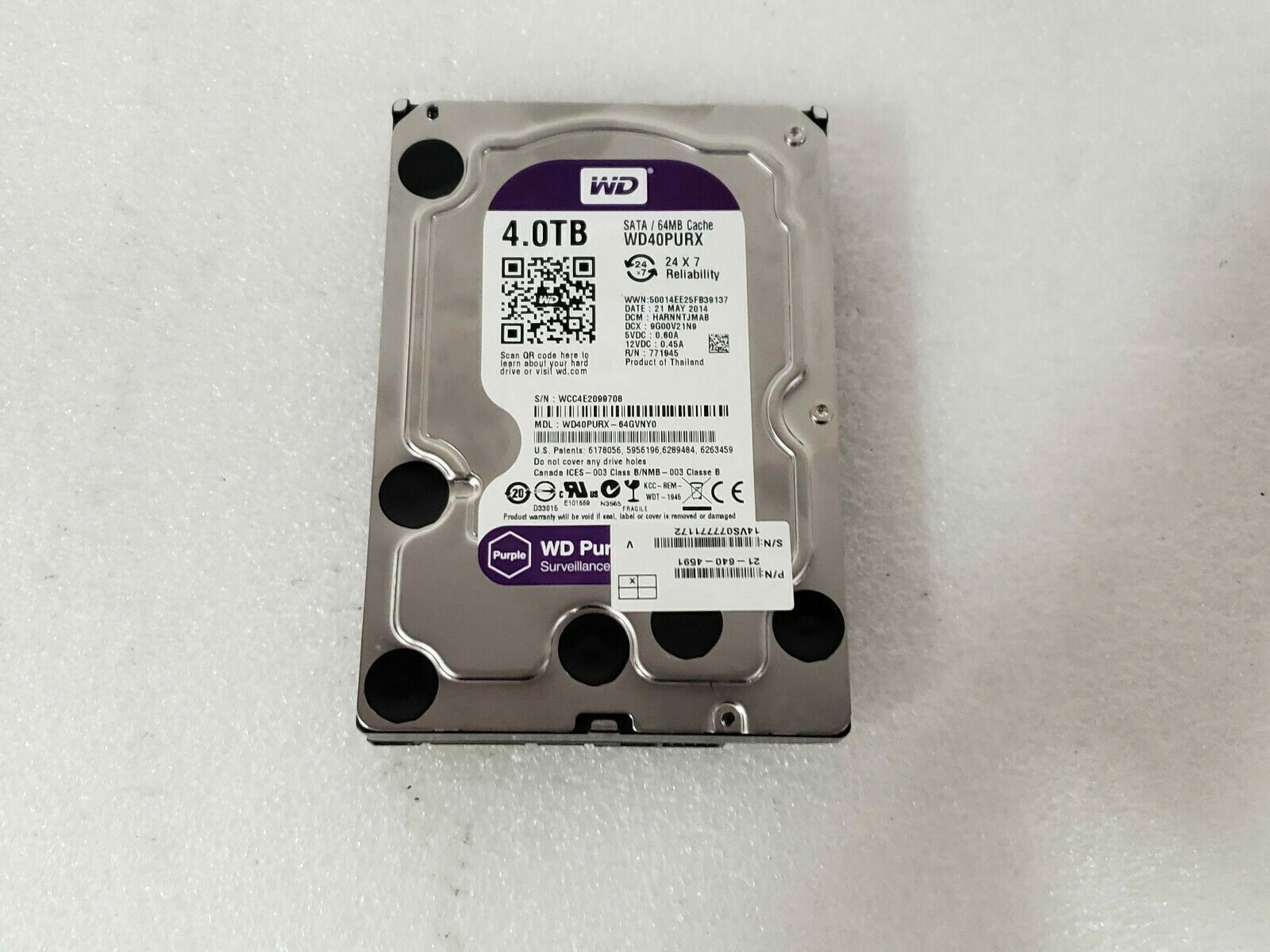 Western Digital WD Purple 4TB HDD SATA lll Surveillance Hard Disk Drive WD40PURX