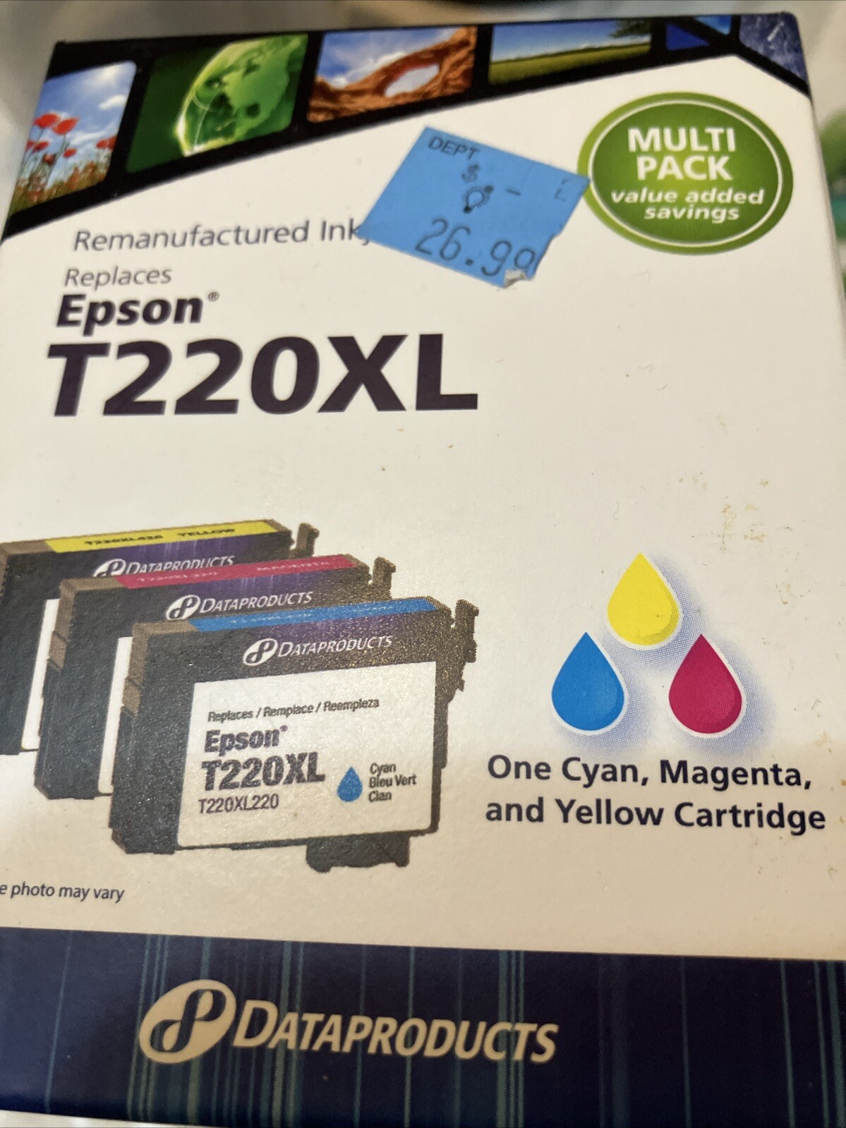 Epson T220XL-BCS 220 Cartridge Ink, Cyan/Magenta/Yellow, Black Missing 