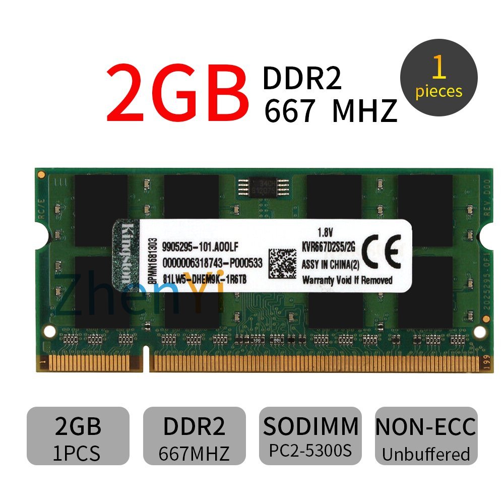 Kingston 2GB 1GB DDR2 667MHz PC2-5300S KVR667D2S5/2G SODIMM Laptop Memory RAM