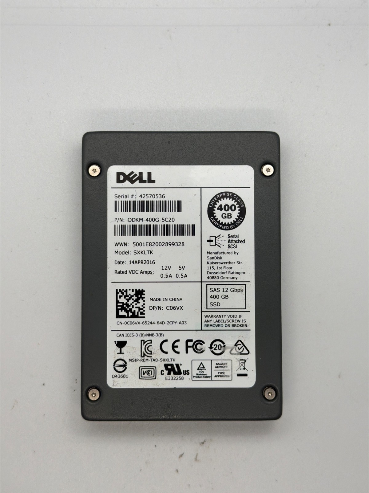 Dell Sxkltk 400GB SAS 12Gb/s 12Gb/s 2.5 in Enterprise SSD | ODKM-400G-5C20