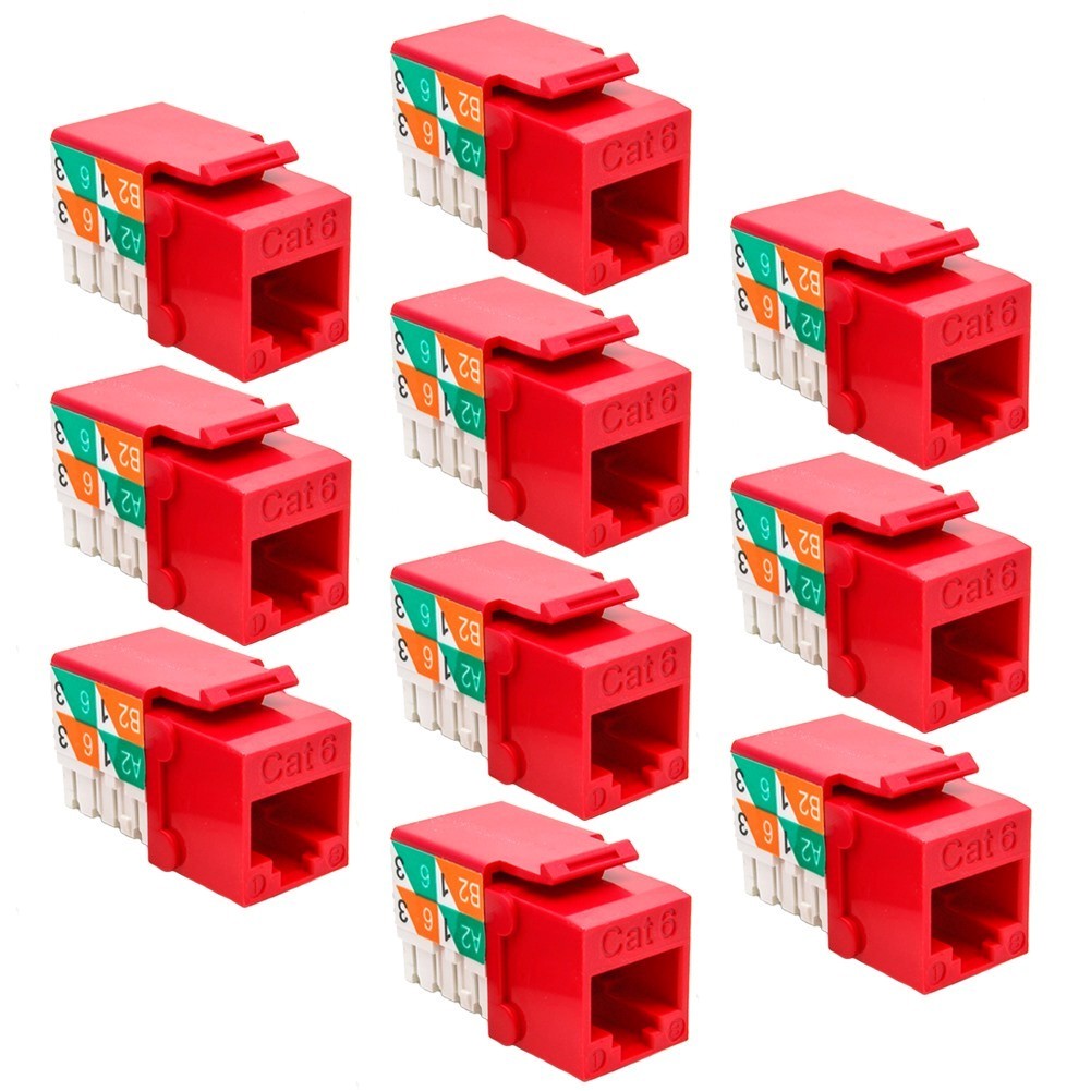 10 Pcs RJ45 Cat6 Network LAN Ethernet Keystone Jack 110 Punch Down Snap In Red