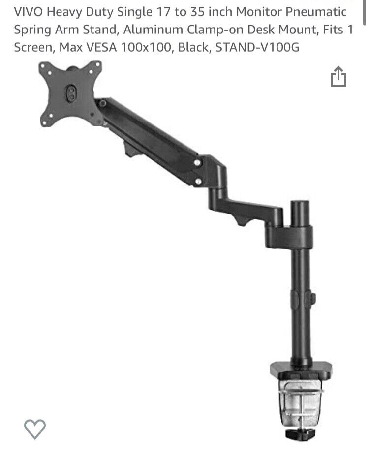 VIVO Heavy Duty Single 17 to 35 inch Monitor Pneumatic Spring Arm Stand Alumi...