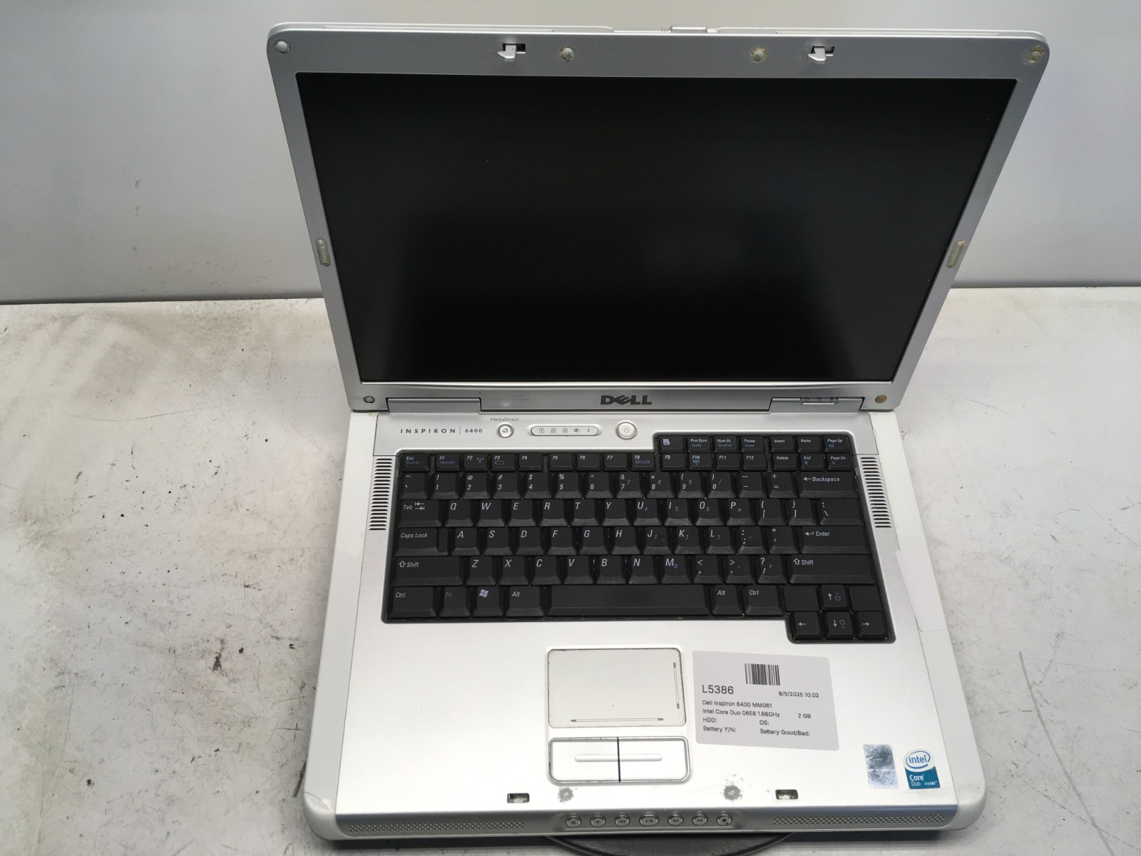 Dell Inspiron 6400 MM061 Intel Core Duo 06E8 1.66GHz 2 GB NO HDD/Battery