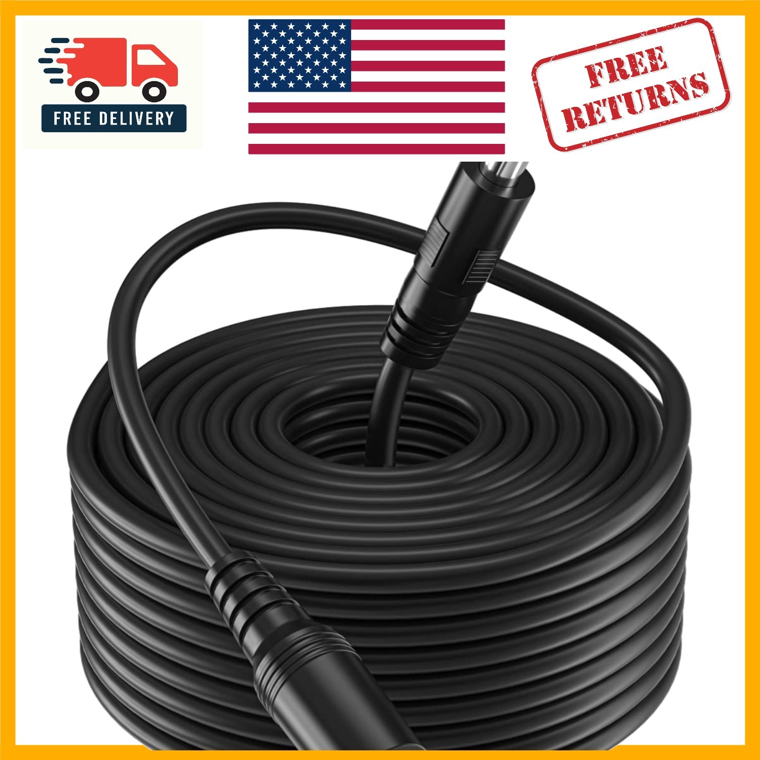 Durable 20FT 12V DC Power Extension Cable for CCTV,  Cameras & LED Strips
