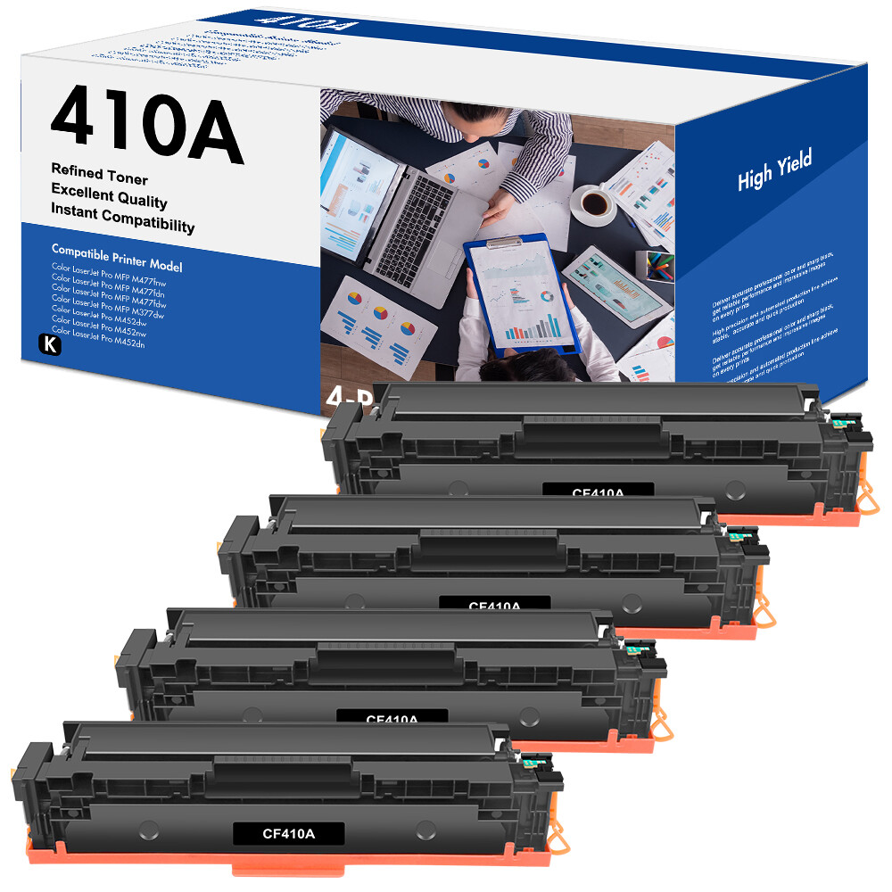 4PK BLACK CF410A Toner Cartridge For HP 410A LaserJet Pro M452 MFP M477 M377dw