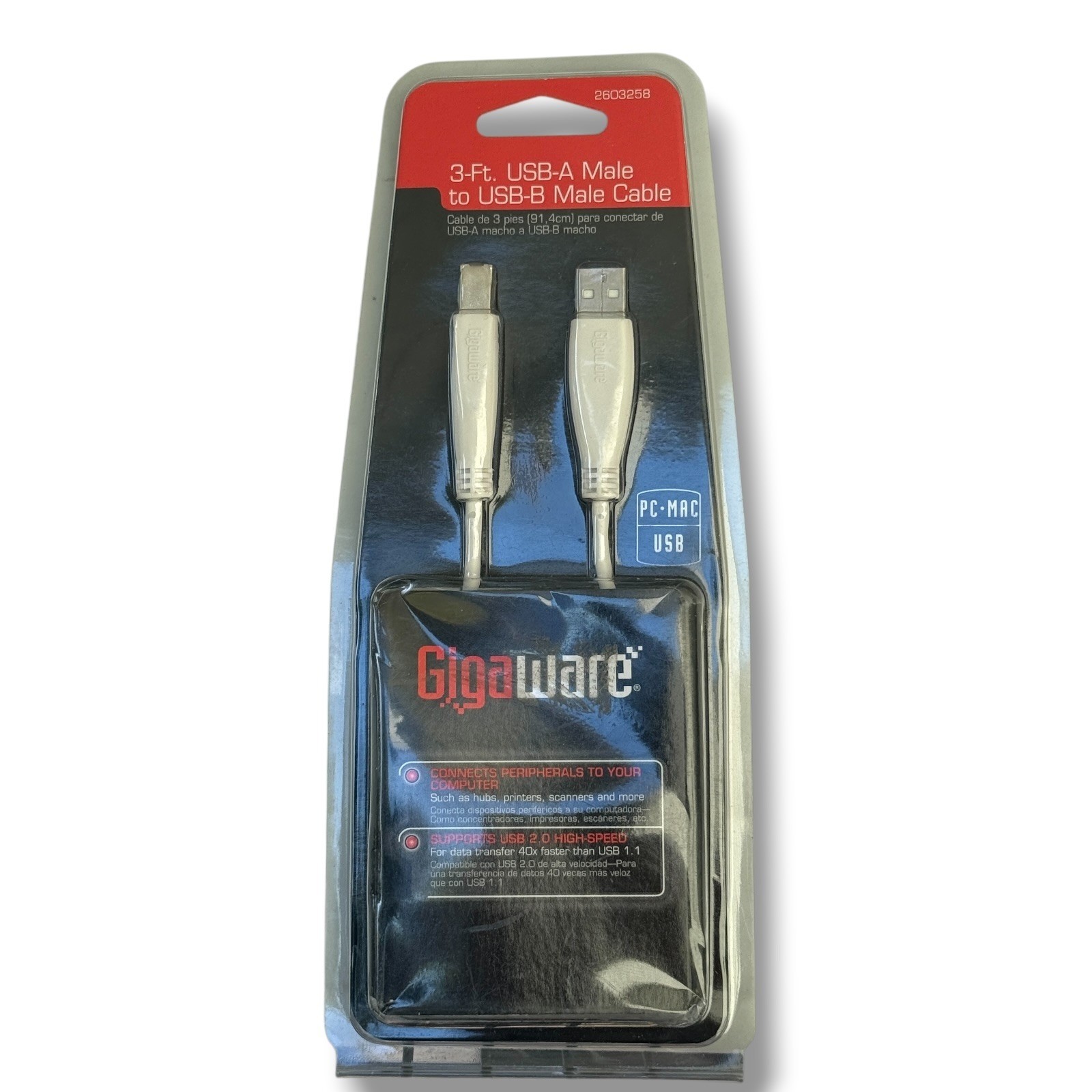 Gigaware 3ft USB-A Male to USB-B Male Cable USB 2.0 High Speed 2603258 White