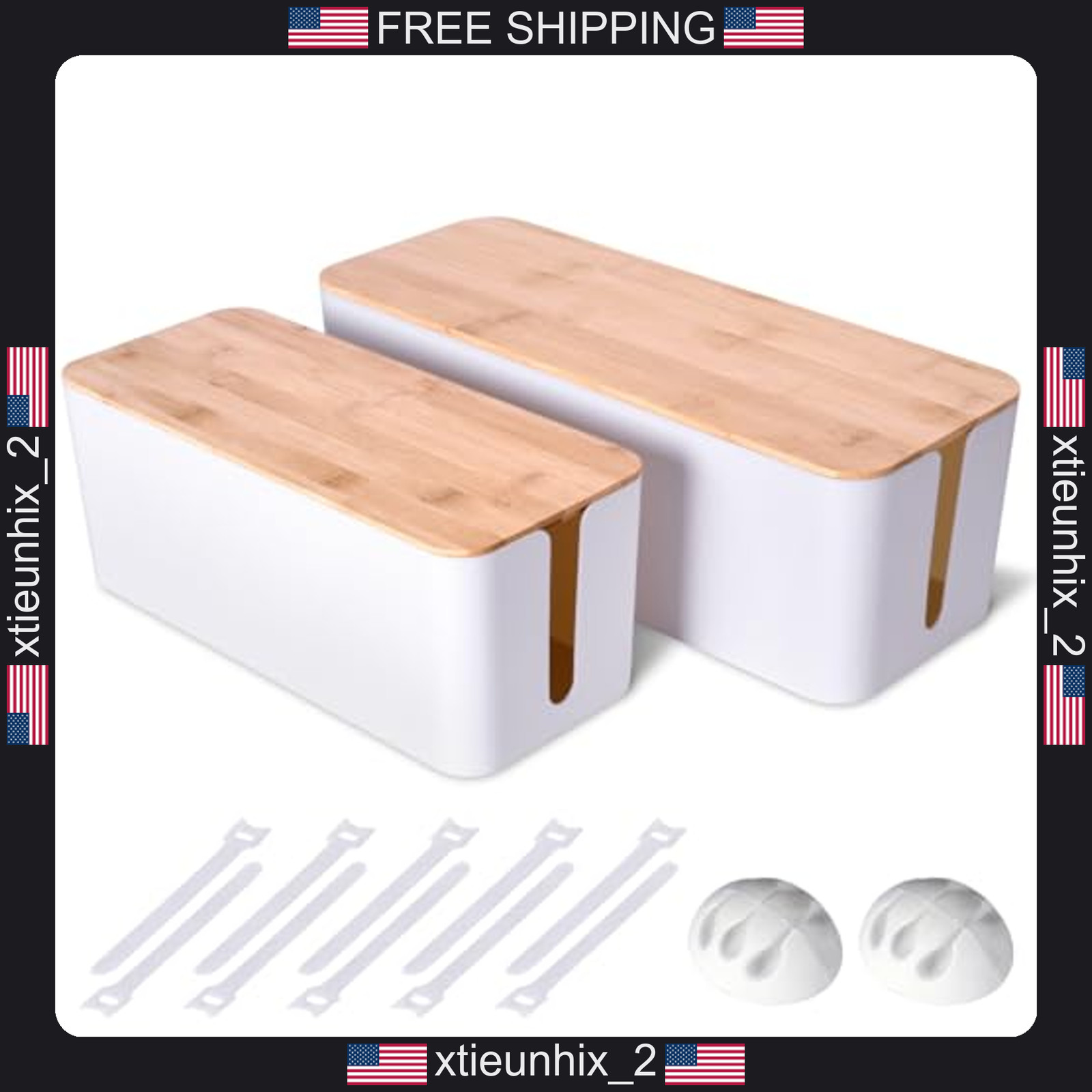 Cable Management Box Set with Wooden Style Lids and Accessories