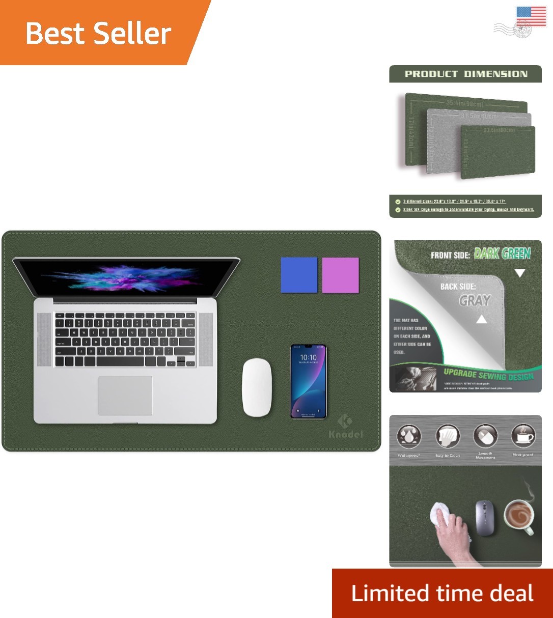 Chic Water-Resistant Writing Pad - Dark Green PVC Leather Desk Mat, 23.6"x13.8"