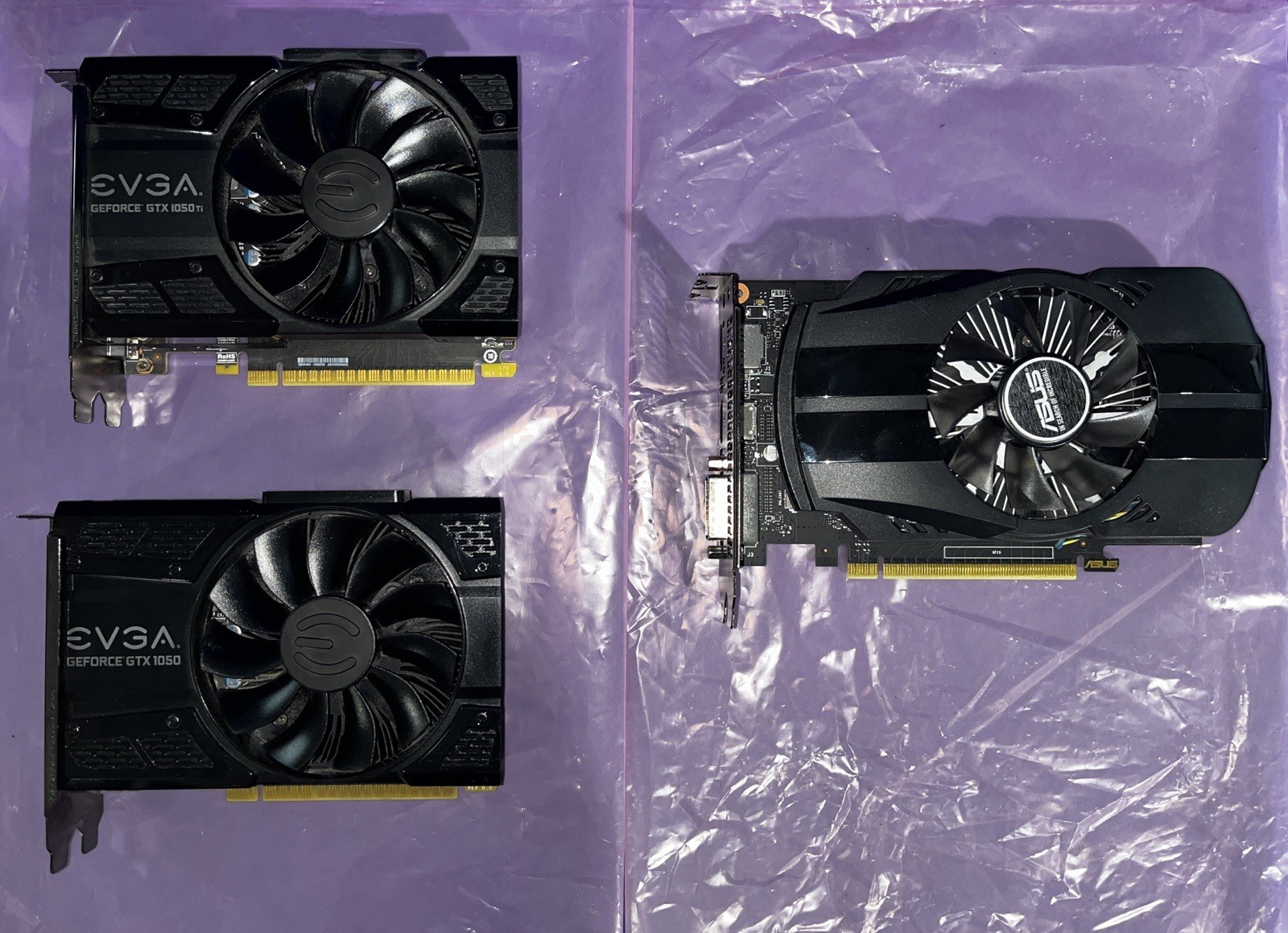 ASUS/EVGA GeForce GTX Graphics Cards (1x 1050 + 2x 1050 Ti) - Working - Lot of 3